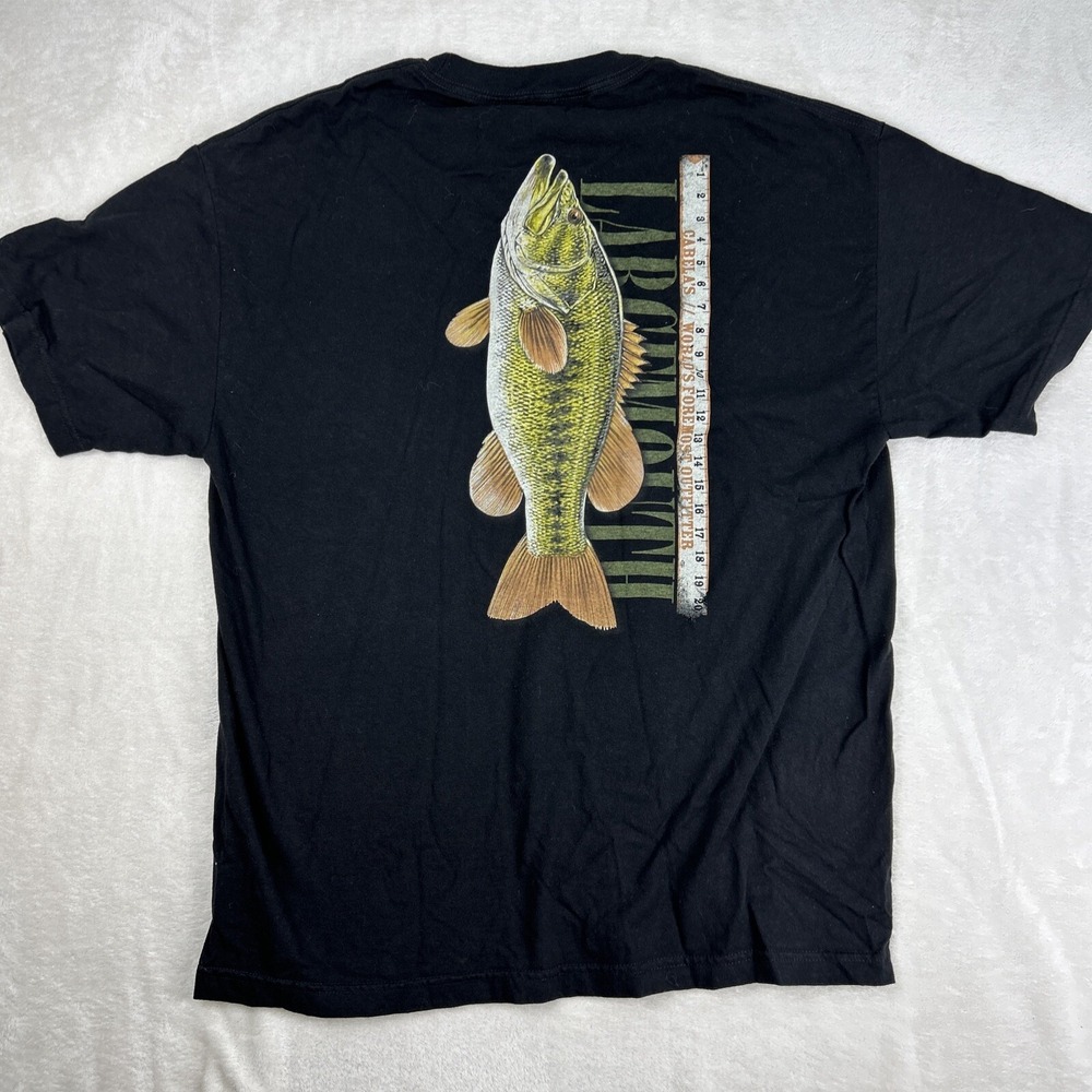 Cabela's BLACK  Solid Short Sleeve Big FISH Graphic Logo T-Shirt Adult Size XL
